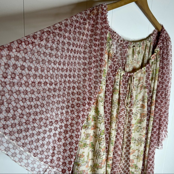 Free People Because I Love You Top Sheer Oversized Mix match print Sz L - Picture 6 of 8